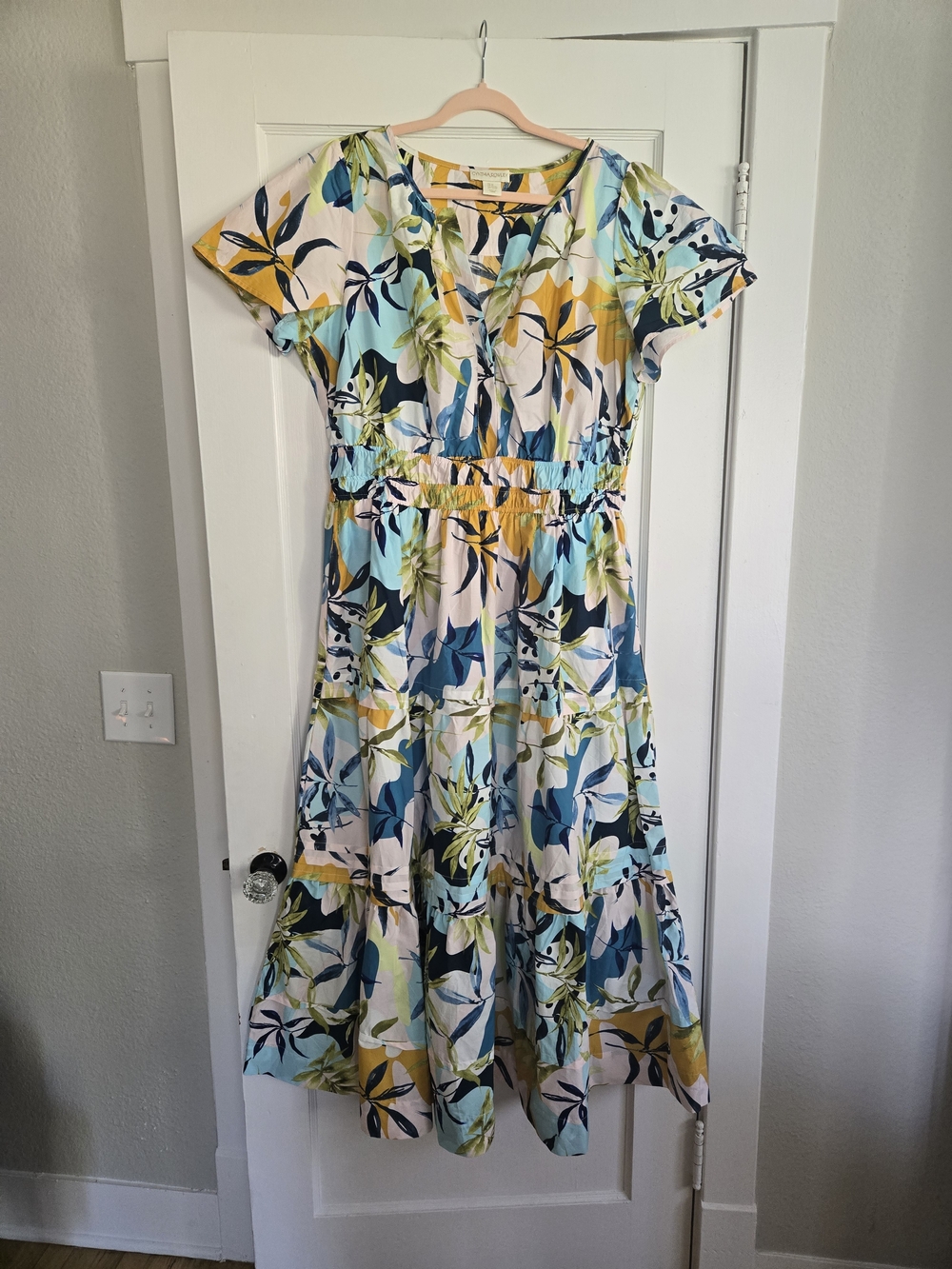 Cynthia Rowley Floral Tiered Maxi Dress in Blue, Yellow & Cream